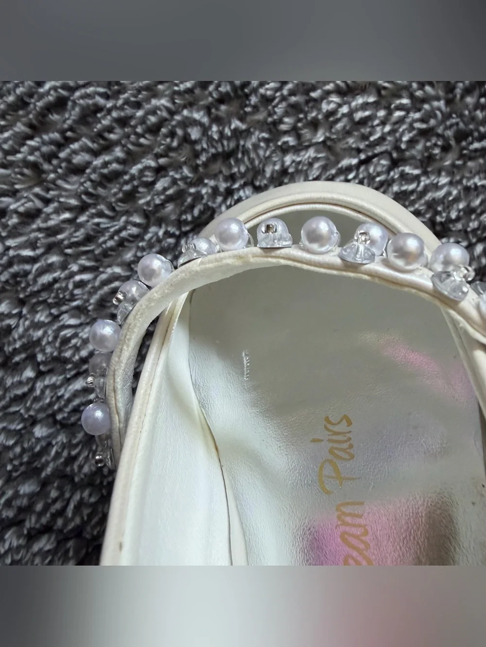 Dream Pairs Girls Size 5 Fashion Dress Flats - Ivory Slip On Rhinestone Shoes